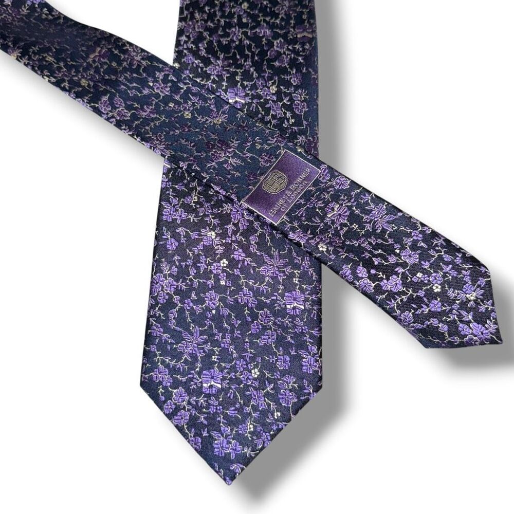 Haines & Bonner of London Purple Flower Handmade 100% Silk Tie